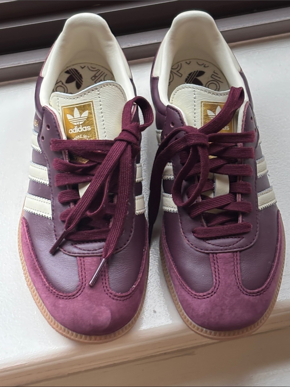 adidas Maroon and White Retro Sneakers with Gum Sole - Picture 4 of 8